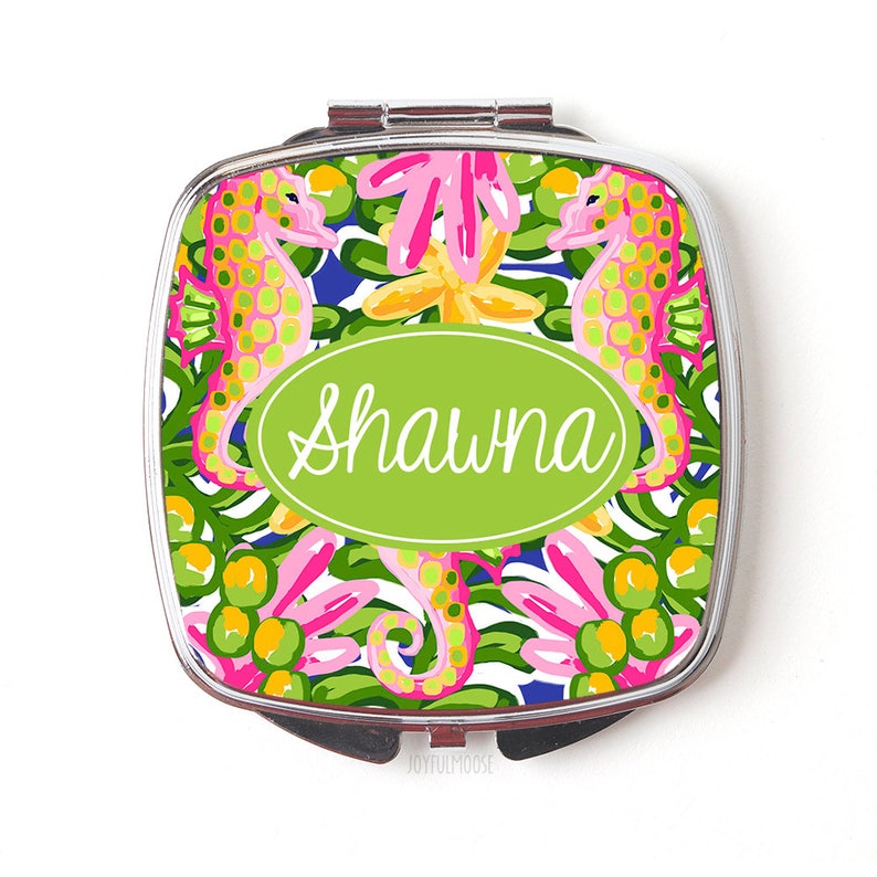 Tropical Personalized Compact Mirror Custom Cosmetic Mirror for Purse or Pocket Easter Gifts for Her mothers day gifts image 1