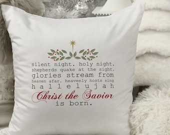 Silent Night Christmas Pillow - Hallelujah Christ the Savior is Born Christmas Decor