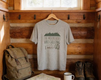 Mountain Tshirt “The Mountains Are Calling” Hiking Graphic T-Shirt, Adventure Shirt, Camping Shirt, Hiking Gift, PNW Tshirt Bella Canvas