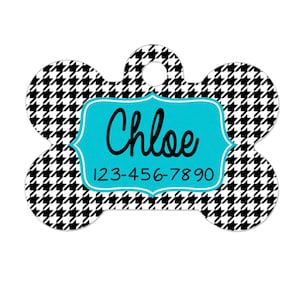 dog name tag dog id tag Houndstooth personalized dog tag Turquoise Dog Tag dog name tags custom dog tag image 1