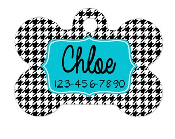 dog name tag - dog id tag -  Houndstooth personalized dog tag - Turquoise Dog Tag - dog name tags - custom dog tag