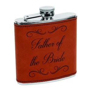 Father of the Groom Father of the Bride Gift Flasks Custom Rawhide & Silver Flask image 1