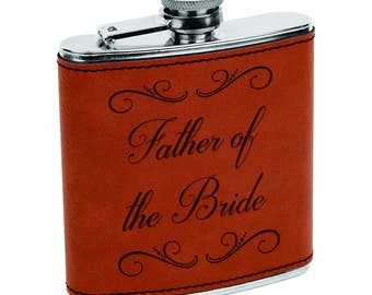 Father of the Groom Father of the Bride Gift Flasks - Custom Rawhide & Silver Flask