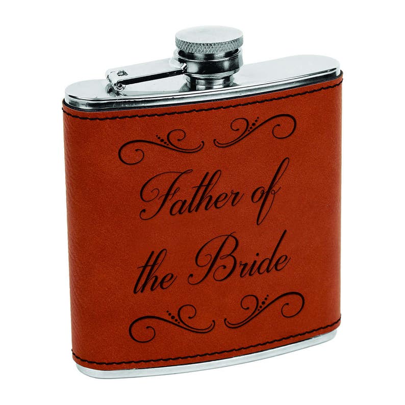 Father of the Groom Father of the Bride Gift Flasks Custom Rawhide & Silver Flask image 1