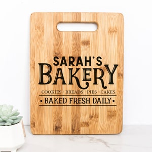 Custom Bakery Cutting Board, Personalized Kitchen Decor Gift for Bakers, Mom, Wife, Bread Slicing, Bamboo, Custom Name, Bakery Sign Board