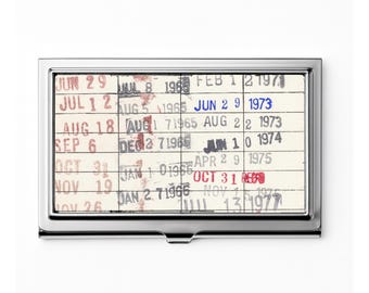 Vintage Library Card Business Card Case, Book Lover Gift
