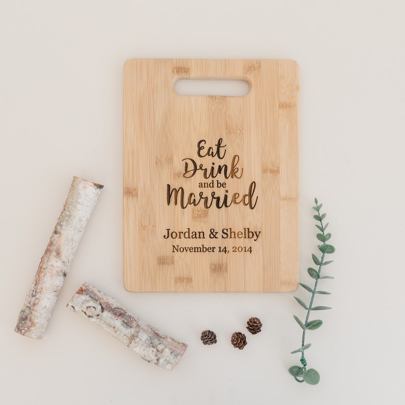 Personalized Wedding Gift Cutting Board, Custom Wedding Gift, personalized cutting board with handle, Wood cutting board Bridal Shower Gift image 1