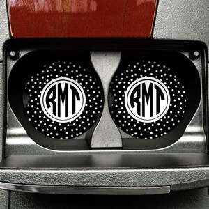 Monogram Car Coaster Sandstone, Polka Dot circle drink holders, elegant car decor, glam car accessories, gift for new driver