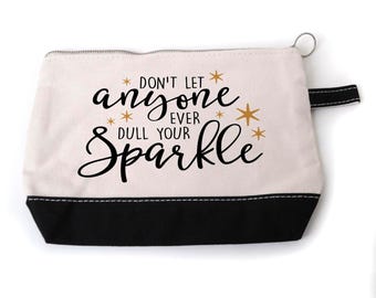 Inspirational Canvas Cosmetic Bag, Gold Sparkle Quote, Zipper Pouch