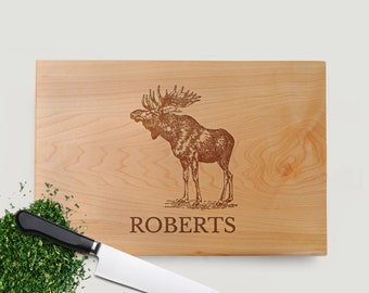 Moose Cutting Board, Maple Cutting Board, Walnut Cutting Board, Moose Gift, Personalized Wooden Cutting Board, Christmas Gifts for Couple