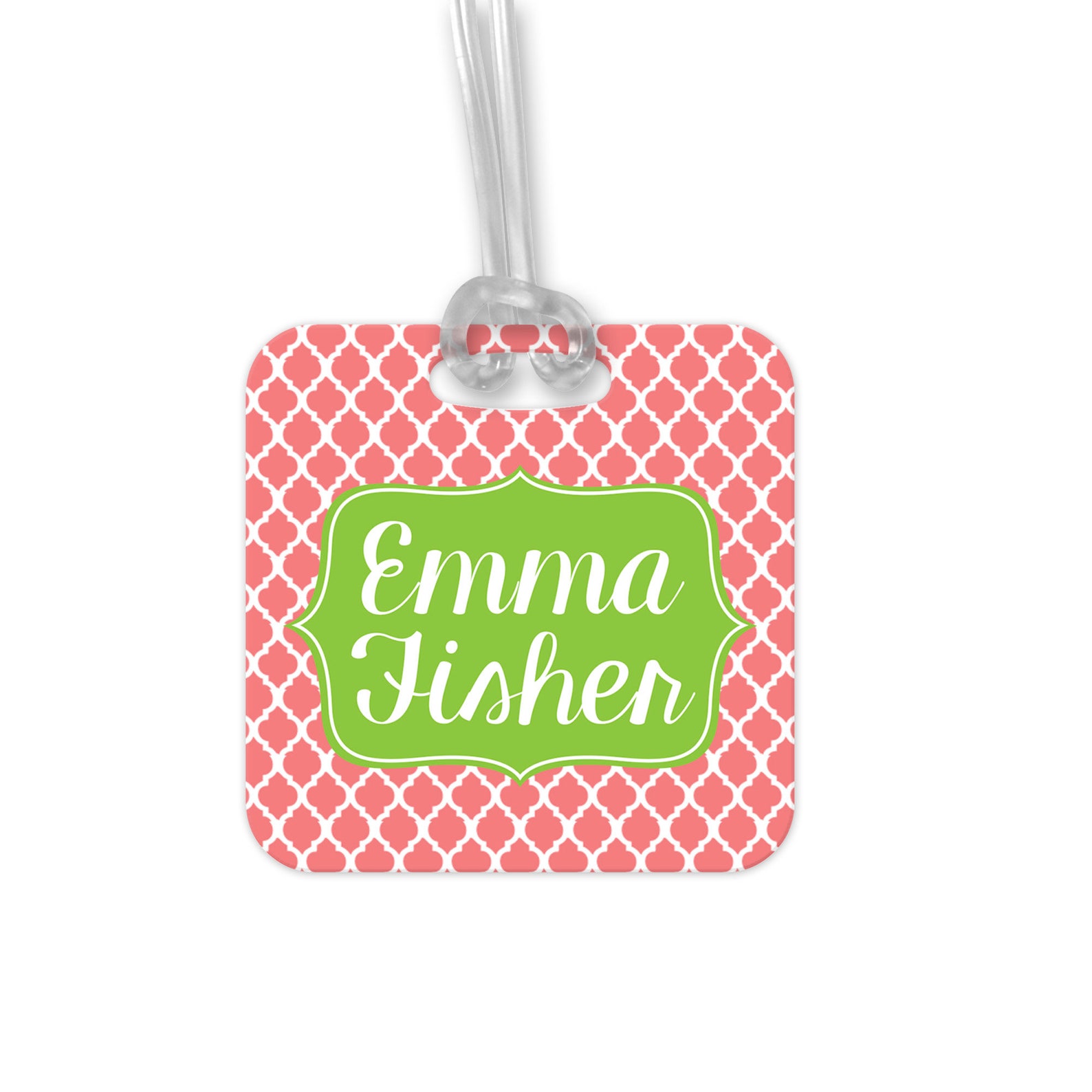 Personalized Bag Tag Custom Backpack Name Tag Coral Lime Etsy