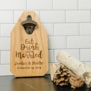 Wedding Gift Personalized Sign Wood Bottle Opener image 1
