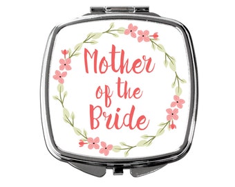 Mother of the Bride Gift - Floral Mother of the Bride Compact Pocket Makeup Mirror - Gift for Mother of the Bride