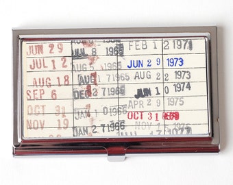 Vintage Library Checkout Card Business Card Case - Business Card Holder for teacher - Reader Gift