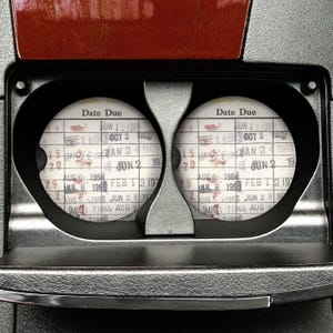 Car Cup Holder Coasters: Vintage Library Card Design (Sandstone)