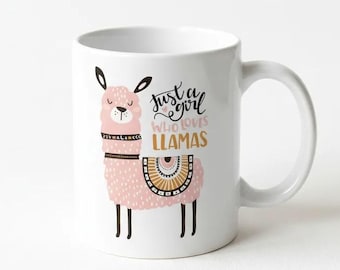 Llama Girl Coffee Mug, Whimsical Ceramic Design
