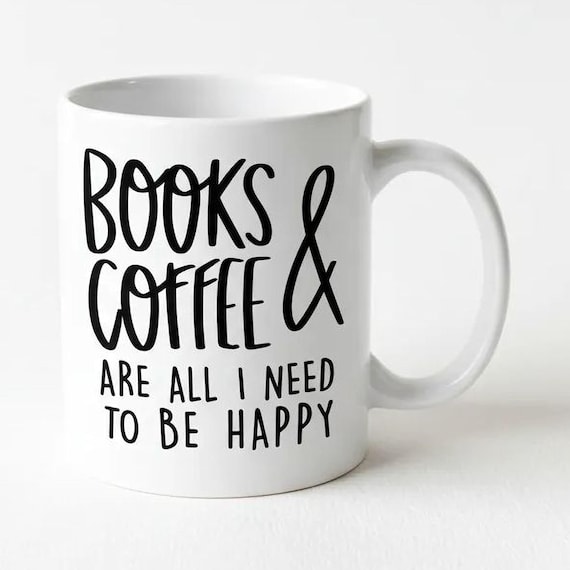 Book Lover Ceramic Mug, Books & Coffee Design (11oz or 15oz)
