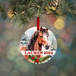 Personalized Horse Christmas Ornament, Equestrian Winter Scene Keepsake
