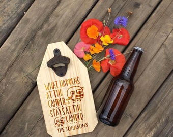 Rustic Camper Wood Sign, Personalized Bottle Opener, RV Decor