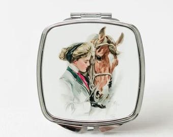 Horse Compact Mirror Vintage Horse Illustration, Equestrian Gift, Horse Lover Present, Gift For Horse Lover, Gifts For Her