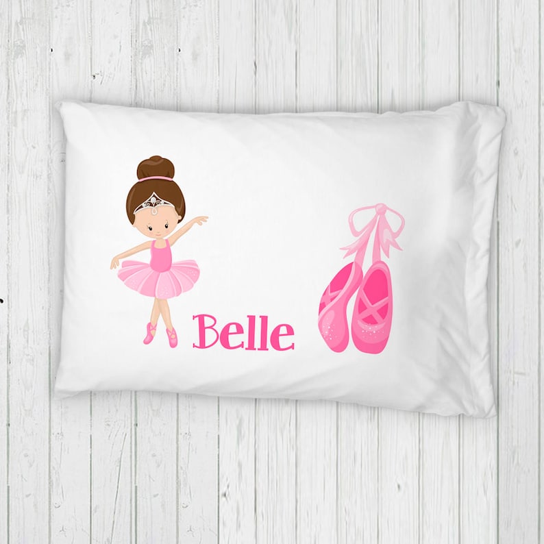 Personalized Ballerina Bed Pillowcase, Standard Twin Pillow with Pink Ballet Shoes and Girls Name, Pink Ballet Room Decor, Ballet Recital image 1