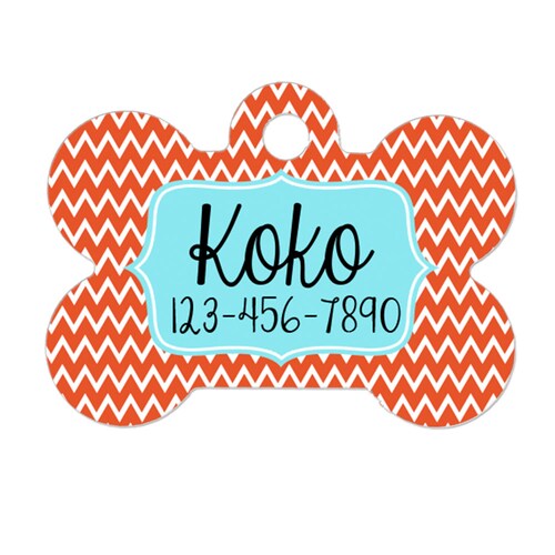Dog Tags for Dogs Orange Aqua Chevron Bone Pet Name ID Etsy
