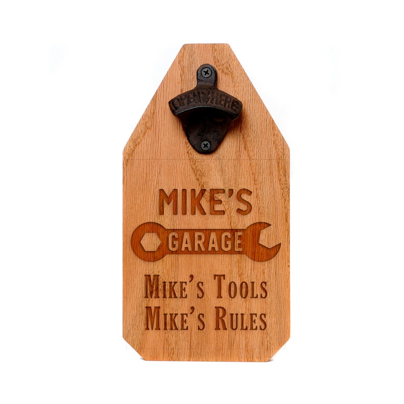 Garage Sign, Wood Sign for Garage, Personalized My Tools My Rules Rustic Bottle Opener, personalized sign, Garage Decor Father's Day Gift image 1