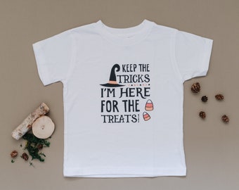 Funny Kids Halloween Shirt, toddler halloween top, Keep the Tricks I'm Here for the Treats! Cute Halloween T-Shirt 2T 3T 4T Youth