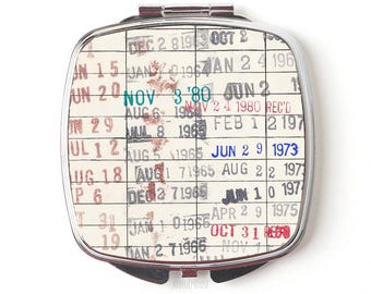 Vintage Library Card Compact Mirror, Bookish Gift for Readers, Teachers, Librarians, Book Lover Gift, Library Due Date, Literary Accessories