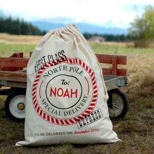 Personalized Cotton Canvas Santa Sack, Christmas Gift Bag