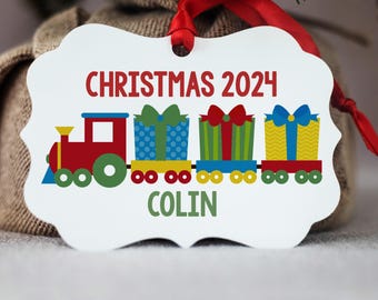 Train Ornament, Personalized Christmas Tree Decor for Kids, Holiday Stocking Stuffer, Toy Train Gift, North Pole Railroad Ornament