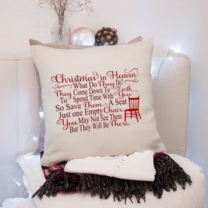 Memorial Pillow Christmas In Heaven, Soft Cotton Cover, 16 Inch Pillow Cover, Natural Tone Pillow, Cozy Memorial Decor, Grief Support Gift