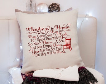 Memorial Pillow Christmas In Heaven, Soft Cotton Cover, 16 Inch Pillow Cover, Natural Tone Pillow, Cozy Memorial Decor, Grief Support Gift
