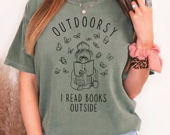 bookish gift for her, Outdoorsy I Read Books Outside Comfort Colors Shirt, book lover gift,  Bookworm Retro Shirt Romance Reader Book Addict