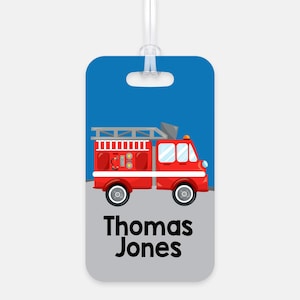Backpack Tag Boys Personalized Fire Truck Backpack Name Tag, School Bag ID, Durable Aluminum Tag, Kids Bag Identifier, Boys Name Tag