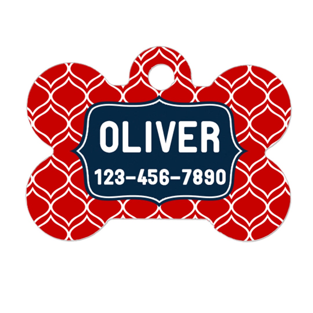 Personalized Pet ID Tag Personalized Pet Tag Custom Pet ID Tag Red Navy