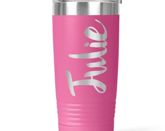 Personalized Insulated Powder Coated Tumbler - Pink White or Black Bridesmaids Gifts