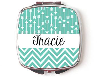 Makeup Pocket Mirror, Personalized bridesmaid gifts, Custom Compact Mirror for Women, Girls, Aqua Mint Wedding, best friend gift