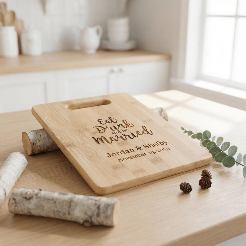 Personalized Bamboo Cutting Board, Engraved Wedding Gift