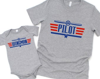 Matching Father's Day Shirts - Airplane Pilot Wingman - father's day gifts family flying son daughter kids toddler baby