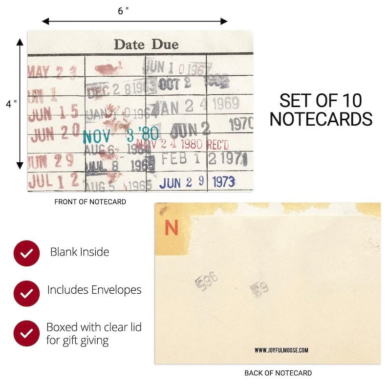 Library Book Due Date Blank Notecard Set - Joyful Moose