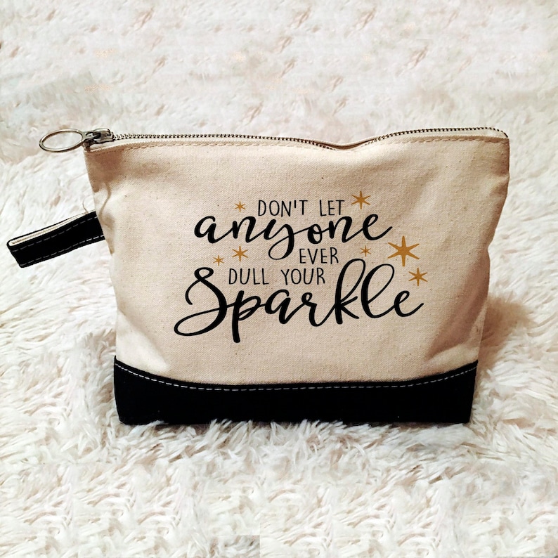 Inspirational Cosmetic Bag Zipper Pouch Pencil Case Gold Sparkle image 1
