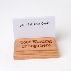 Wood Business Card Holder, Custom Engraved Business Card Display Stand, card holder for desk, business card display for counter image 3