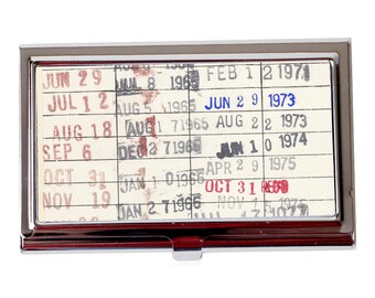 Vintage Library Checkout Card Business Card Case - Business Card Holder for teacher - Reader Gift