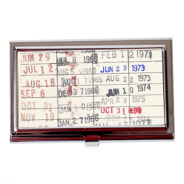 Vintage Library Checkout Card Business Card Case - Business Card Holder for teacher - Reader Gift