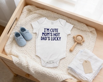 Funny Baby Boy Bodysuit, I'm Dad's Lucky, Baby Shower Gift