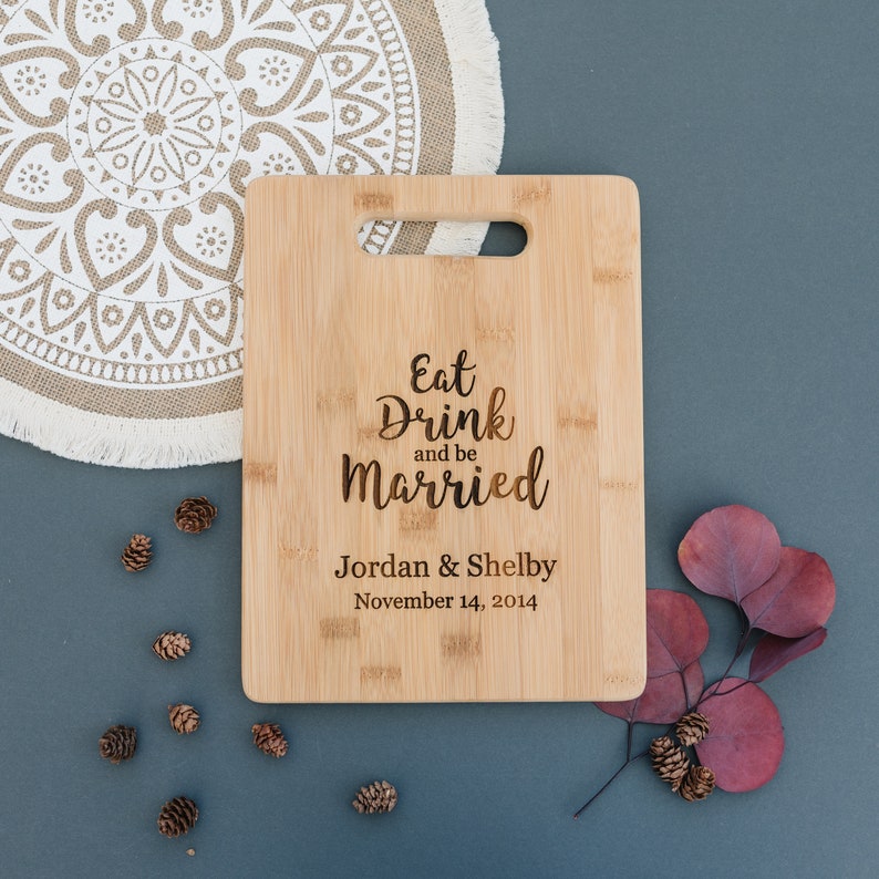 Personalized Bamboo Cutting Board, Engraved Wedding Gift