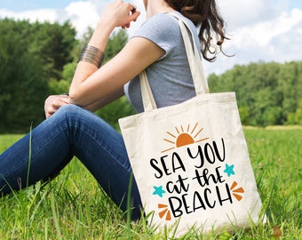 Beach Tote - Canvas Beach Bag - Beach Bag Canvas - Sea You at the Beach