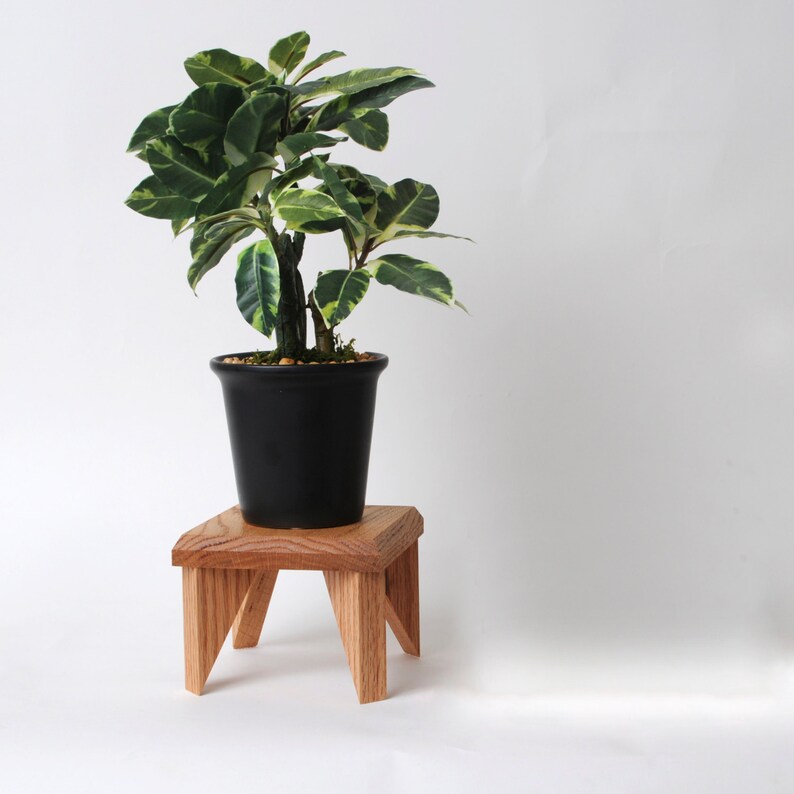 Geometric Plant Stand Oak Wood, Walnut Wood Display Stand image 6