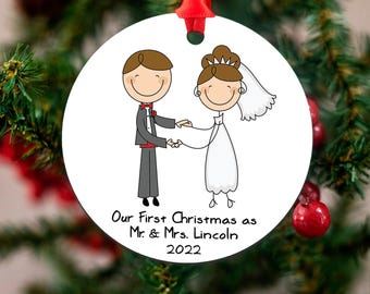 Christmas Ornament Personalized Our First Christmas, Just Married Mr And Mrs Ornament, Custom Ornament Wedding Gift, First Anniversary